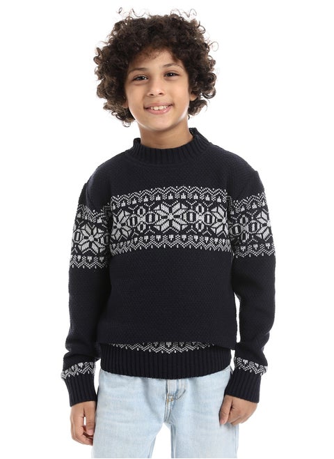 Wool Boys Pullover With Multi Design