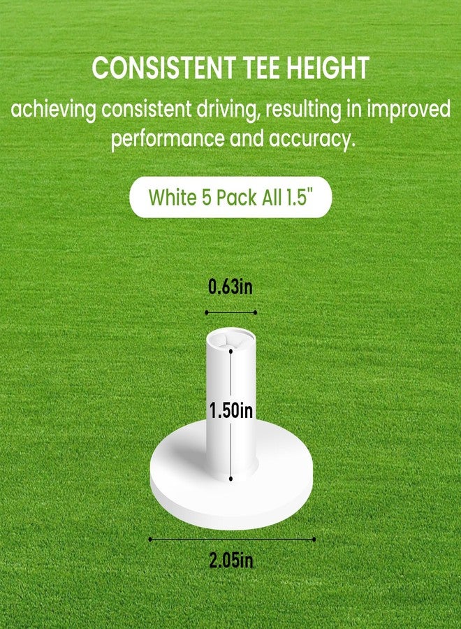 FINGER TEN Golf Rubber Tee Driving Range Value 5 Pack All 1.5'' for Indoor Outdoor Practice Mat, Tee Adaptor White Tee Holder Set for Hitting Mats (Pure White 5 Pack All 1.5'') - Image 2
