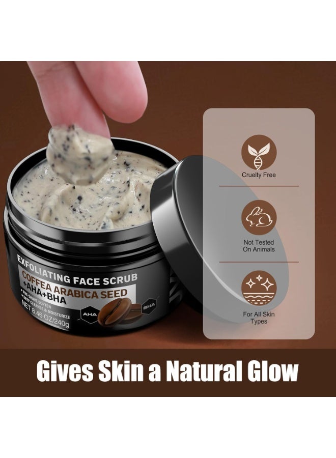 JVR Face Scrub for Men, Facial Scrub for Deep Exfoliating, Cleansing, Removing Blackheads, Ingrown Hairs, Pre-shave Soften, Organic Formulated with Coffee Extract, AHA and BHA Face Exfoliator (8.46 oz) - Image 2