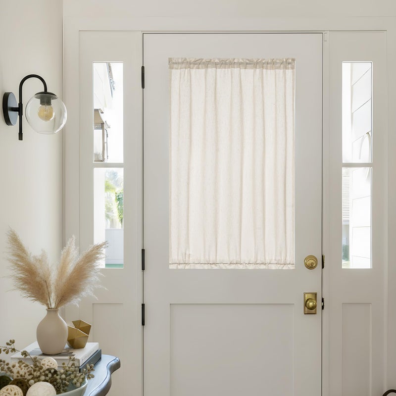 DUKIYO Natural Linen French Door Curtains Set of 2, Light Filtering Privacy Window Curtains 25 x 40 Inch Length with Dual Rod Pocket and Tie Back Drapes Beige Semi Sheer Front Door Curtain W25xL40 - Image 2