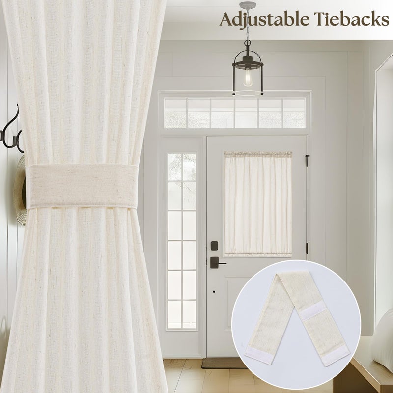 DUKIYO Natural Linen French Door Curtains Set of 2, Light Filtering Privacy Window Curtains 25 x 40 Inch Length with Dual Rod Pocket and Tie Back Drapes Beige Semi Sheer Front Door Curtain W25xL40 - Image 3
