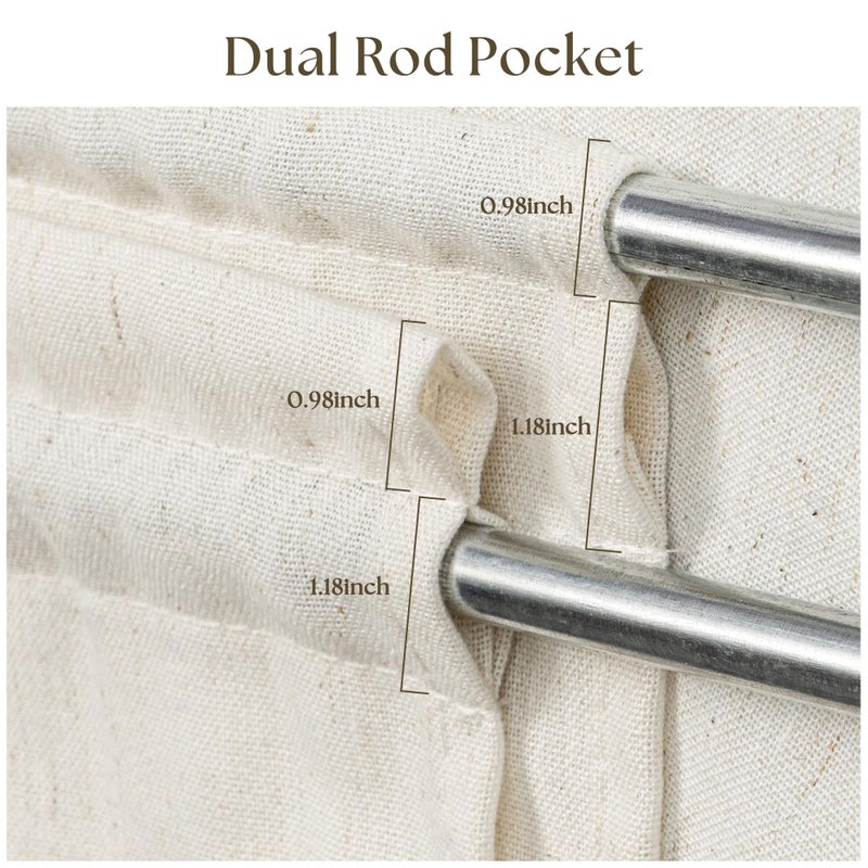 DUKIYO Natural Linen French Door Curtains Set of 2, Light Filtering Privacy Window Curtains 25 x 40 Inch Length with Dual Rod Pocket and Tie Back Drapes Beige Semi Sheer Front Door Curtain W25xL40 - Image 4