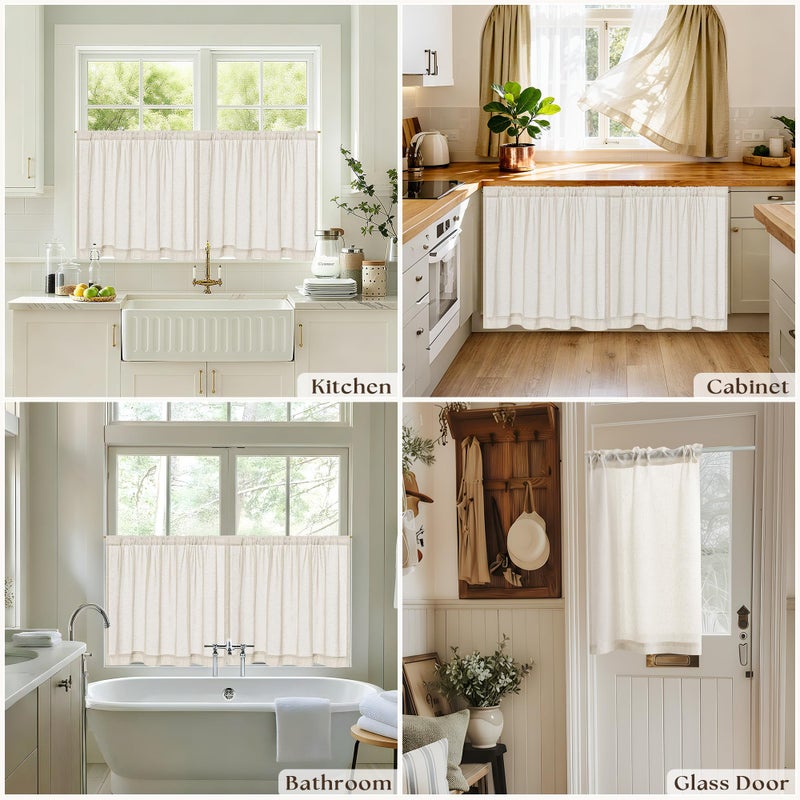DUKIYO Natural Linen French Door Curtains Set of 2, Light Filtering Privacy Window Curtains 25 x 40 Inch Length with Dual Rod Pocket and Tie Back Drapes Beige Semi Sheer Front Door Curtain W25xL40 - Image 5