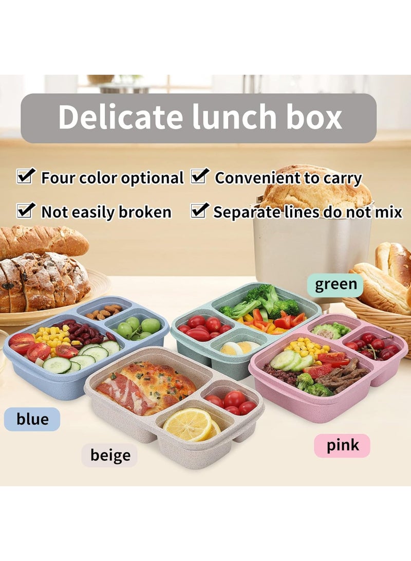 4 Pack Bento Lunch Box Set 3 Compartment Wheat Straw Meal Prep Food Storage Containers Plastic, Microwave and Dishwasher Safe (3 Compartment) - Image 5