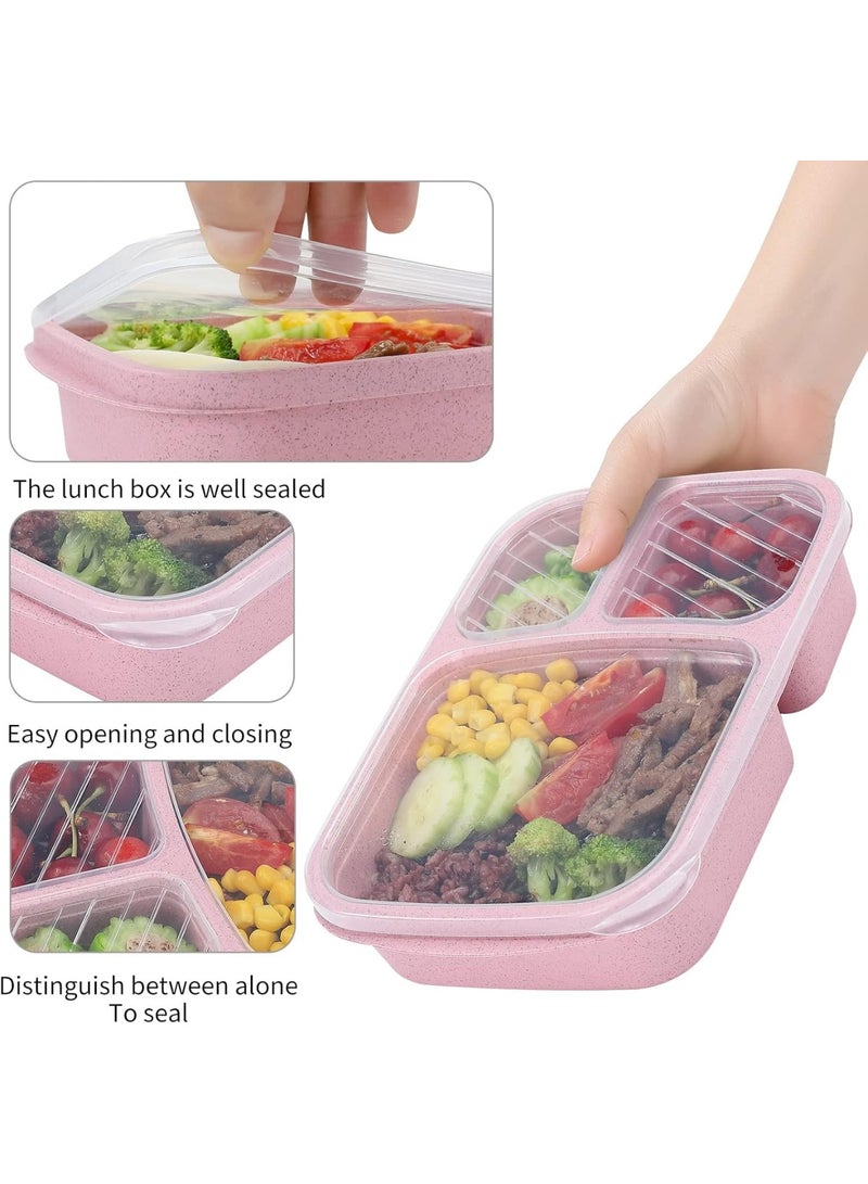 4 Pack Bento Lunch Box Set 3 Compartment Wheat Straw Meal Prep Food Storage Containers Plastic, Microwave and Dishwasher Safe (3 Compartment) - Image 4