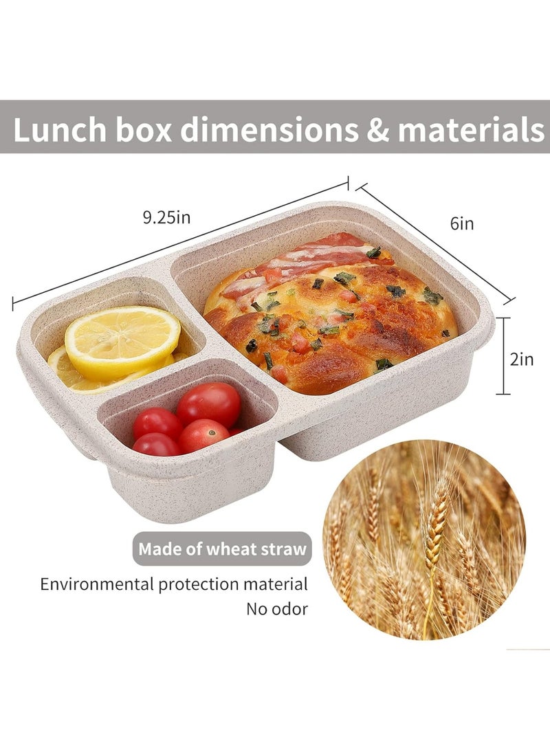 4 Pack Bento Lunch Box Set 3 Compartment Wheat Straw Meal Prep Food Storage Containers Plastic, Microwave and Dishwasher Safe (3 Compartment) - Image 3