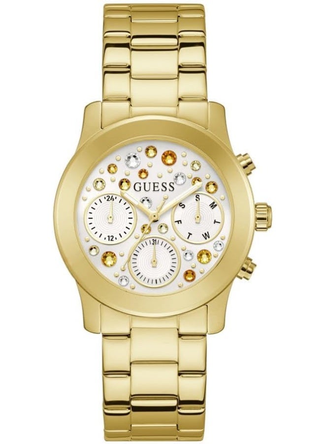GUESS Ladies 38mm Watch - Gold Tone Strap White Dial