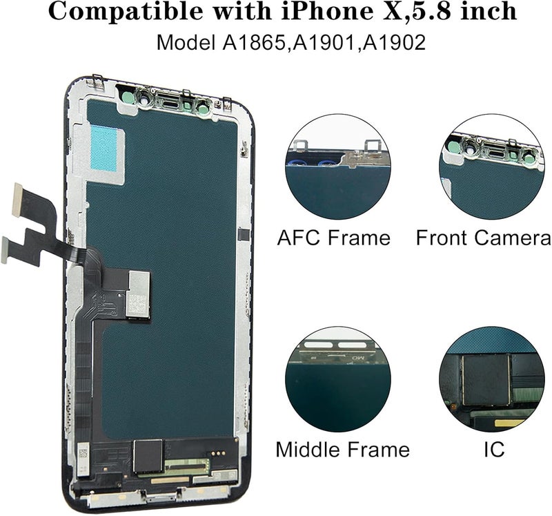 EFAITHFIX Store for iPhone X Screen Replacement OLED [NOT LCD] 5.8 Inch Display Full HD Digitizer 3D Touch Screen Frame Assembly Compatible with Model A1865,A1901,A1902 with Waterproof Adhesive, No Tools - Image 3