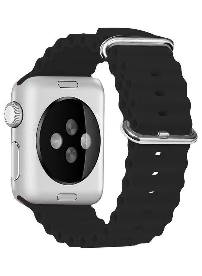 Apple Watch Ocean Band 49mm 45mm 44mm 42mm Soft Silicone Loop Strap for iWatch Series Ultra/8/7/SE/6/5/4/3/2/1 Black - Image 2