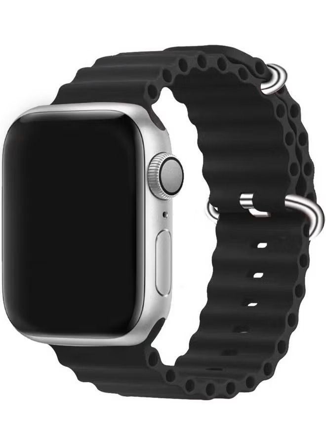 Apple Watch Ocean Band 49mm 45mm 44mm 42mm Soft Silicone Loop Strap for iWatch Series Ultra/8/7/SE/6/5/4/3/2/1 Black - Image 1