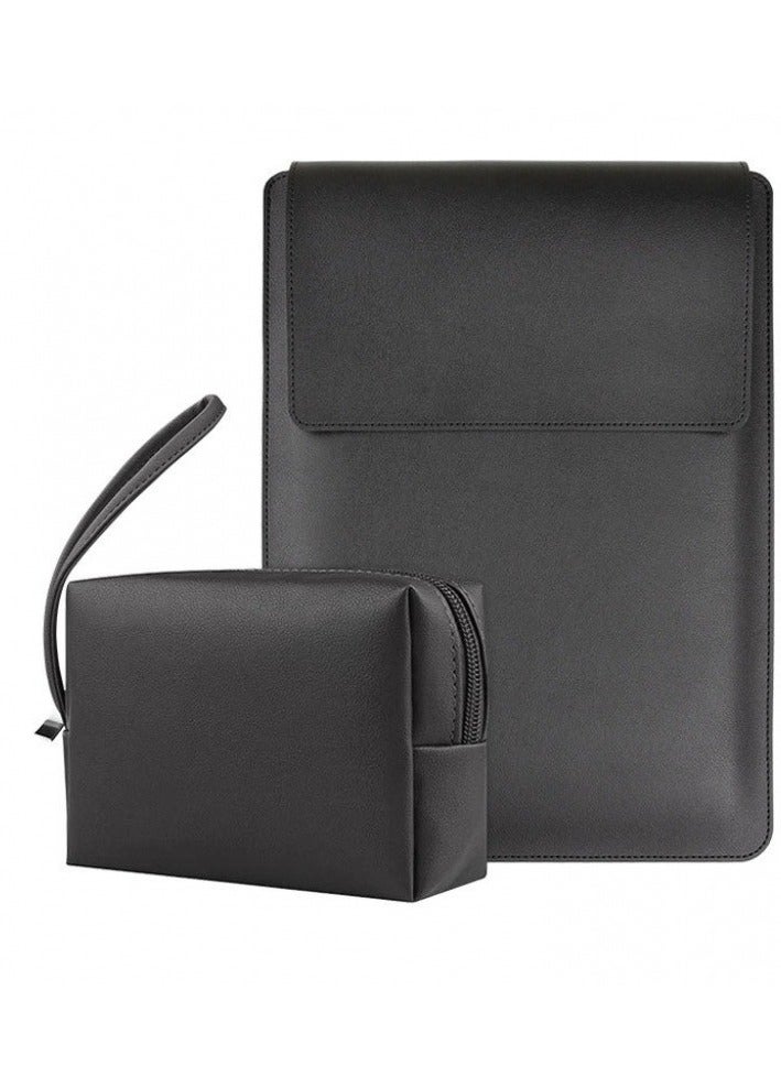 Multi Functional Waterproof Leather Computer Protective Case And Power Bag Set, 13-14 Inch Ultra-thin Notebook Storage Bag, Heat Dissipation Bracket, Mouse Pad, Portable Power Bag, Suitable For Daily Office And Business Travel (Black) - Image 2