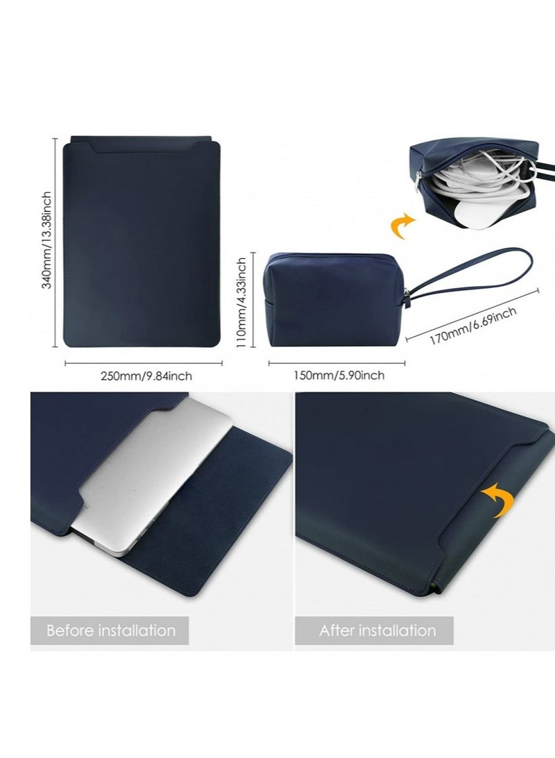 Multi Functional Waterproof Leather Computer Protective Case And Power Bag Set, 13-14 Inch Ultra-thin Notebook Storage Bag, Heat Dissipation Bracket, Mouse Pad, Portable Power Bag, Suitable For Daily Office And Business Travel (Black) - Image 5
