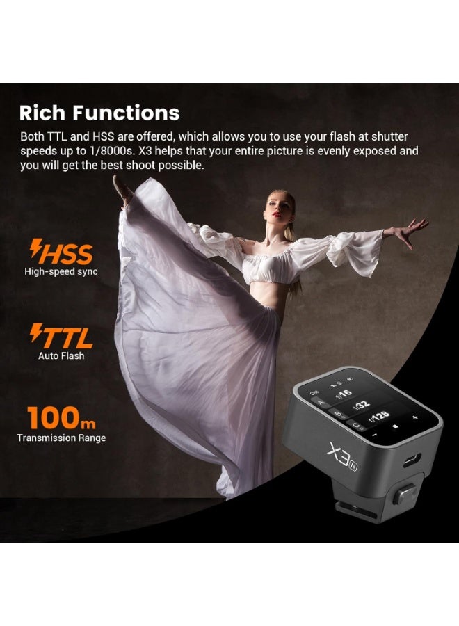 Godox X3-N Trigger, Godox Flash Trigger, Touch Screen TTL Wireless Flash Trigger, with TCM Conversion, Built-in 3.7V 850mAh Li-Ion Battery, Approx 7 Days Standby for Nikon Cameras - Image 2