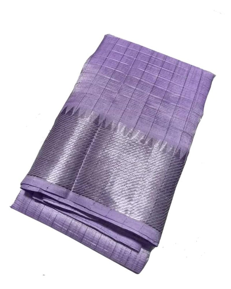 SheenKraft Women's Cotton Silk Check Bhagalpuri Handloom Saree With Designed Silver Zari Border and Blouse Piece_Free Size_Color Variation 11575-11592 (Lavender Purple) - Image 3