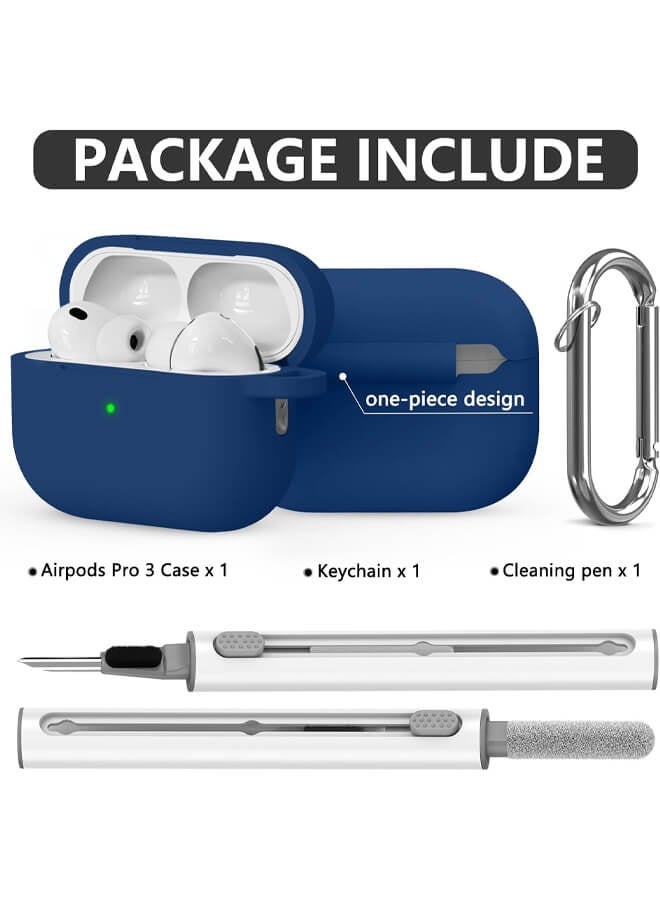 Bliszaar for AirPods Pro 3 Case 2025 with Cleaner Kit, Soft Silicone Protective Cover for Apple AirPods Pro 3rd Generation Cases for Women Men,AirPod Pro 3 Case Accessories with Keychain-Deep Blue - Image 3