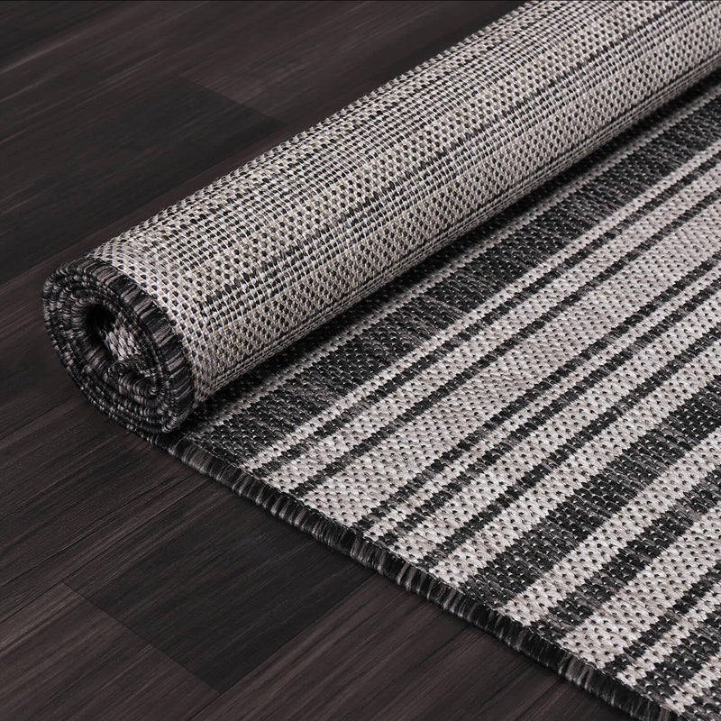 Luul Home Stripe Outdoor Rug 5x7 Washable Outside Carpet for Indoor Patio Porch Waterproof Easy Cleaning Non Shedding Area Rugs Dark Gray 5 x 7 - Image 5