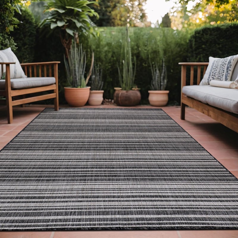 Luul Home Stripe Outdoor Rug 5x7 Washable Outside Carpet for Indoor Patio Porch Waterproof Easy Cleaning Non Shedding Area Rugs Dark Gray 5 x 7 - Image 1