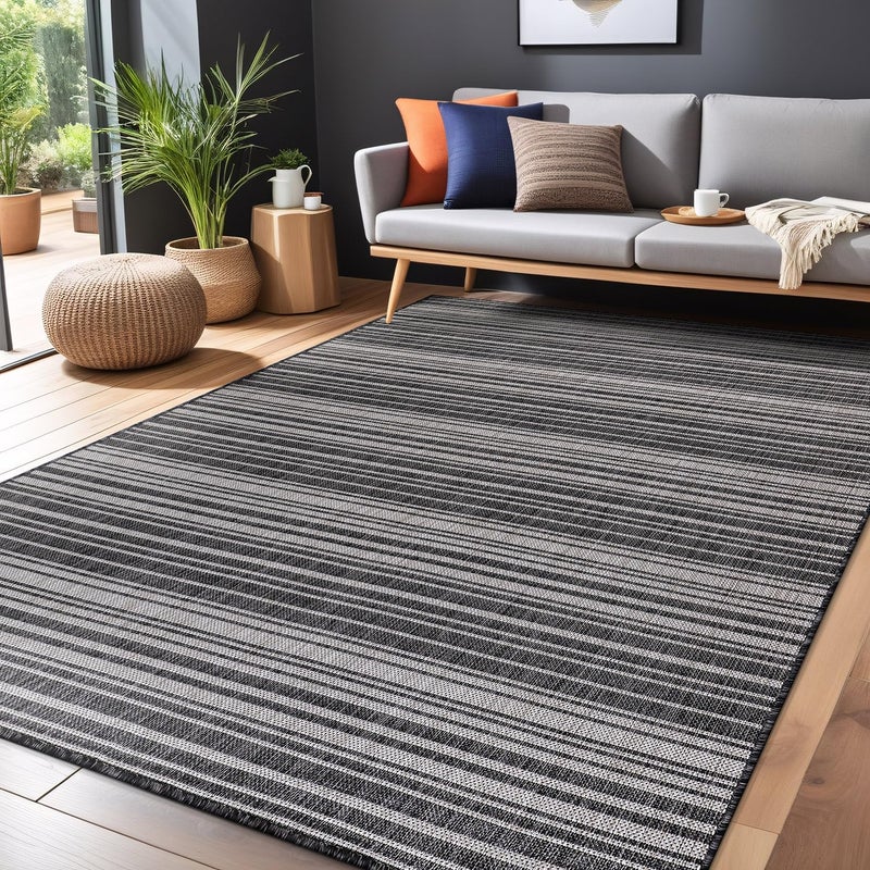 Luul Home Stripe Outdoor Rug 5x7 Washable Outside Carpet for Indoor Patio Porch Waterproof Easy Cleaning Non Shedding Area Rugs Dark Gray 5 x 7 - Image 4