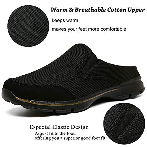 INMINPIN Unisex Slippers Casual Clog House Shoes Comfort Slip-On Walking Mules with Indoor Outdoor Anti-Skid Sole for Men and Women, Black Plush, 7.5 Women/6 Men - Image 2
