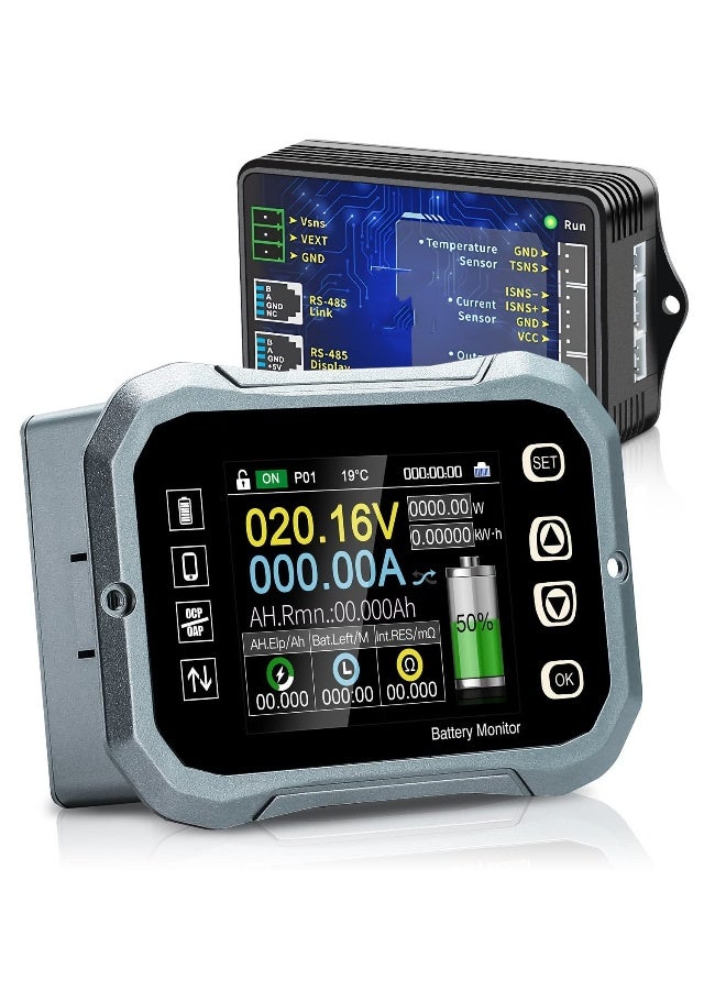 100A Smart Battery Monitor - RV Battery Monitor with Shunt Support High/Low Voltage Programmable Alarm for Battery 0V-120V Support Bluetooth for 12V Lithium Sealed, Gel, Flooded Batteries - Image 1