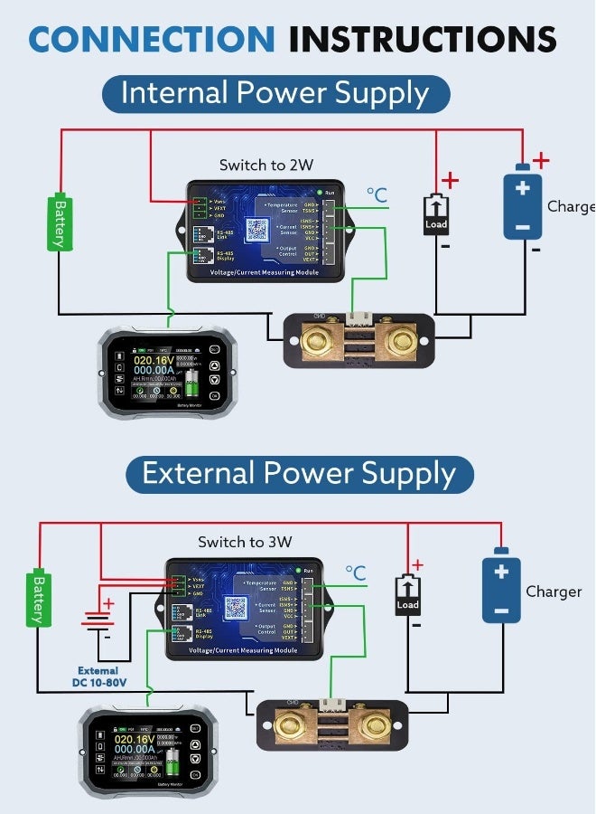 100A Smart Battery Monitor - RV Battery Monitor with Shunt Support High/Low Voltage Programmable Alarm for Battery 0V-120V Support Bluetooth for 12V Lithium Sealed, Gel, Flooded Batteries - Image 4