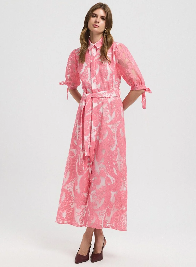 ابيكول Jacquard Balloon-Sleeve Dress