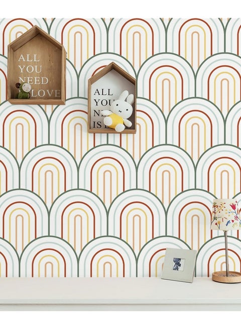 197×16 Colorful Wallpaper Peel And Stick Wallpaper Boho Rainbow Contact Paper Self Adhesive Removable Wallpaper Abstract Geometric Arched Wallpaper For Bedroom Kids Room Walls Decor