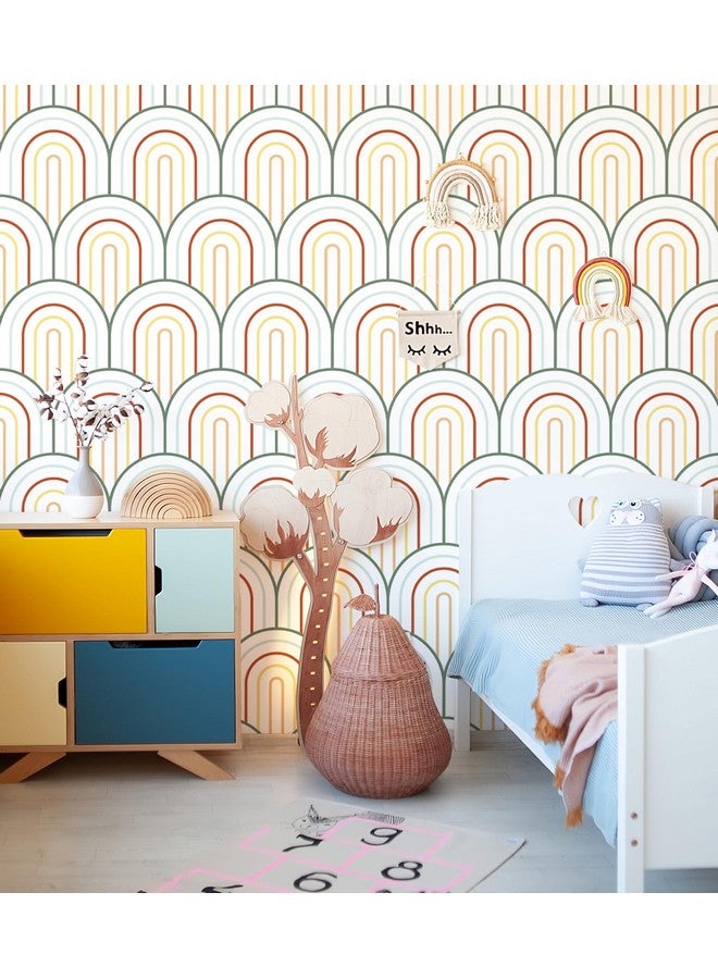 197×16 Colorful Wallpaper Peel And Stick Wallpaper Boho Rainbow Contact Paper Self Adhesive Removable Wallpaper Abstract Geometric Arched Wallpaper For Bedroom Kids Room Walls Decor