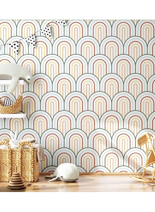 197×16 Colorful Wallpaper Peel And Stick Wallpaper Boho Rainbow Contact Paper Self Adhesive Removable Wallpaper Abstract Geometric Arched Wallpaper For Bedroom Kids Room Walls Decor