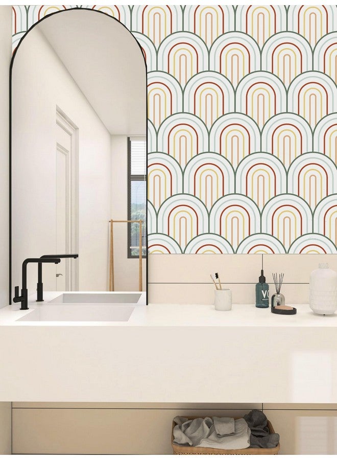 197×16 Colorful Wallpaper Peel And Stick Wallpaper Boho Rainbow Contact Paper Self Adhesive Removable Wallpaper Abstract Geometric Arched Wallpaper For Bedroom Kids Room Walls Decor
