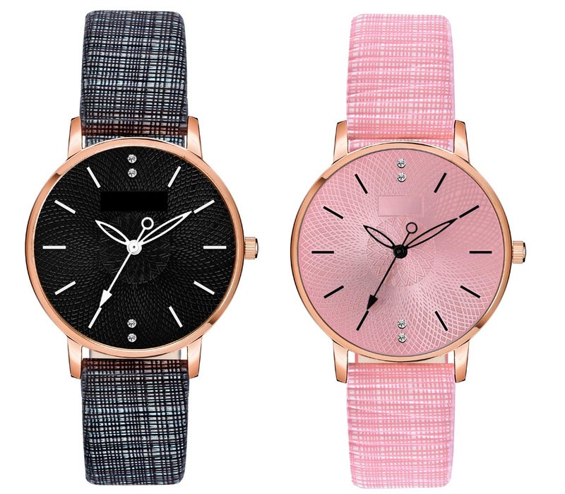 CLOUDWOOD Analog Ladies Wrist Watches Combo Set of Watch for Women Girls (Black and Pink Colored Dial & Strap) -MT312-314 - Image 1