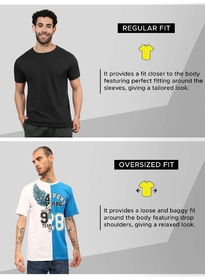 Beyoung White-Blue Color Block Oversized T-shirt for Men
