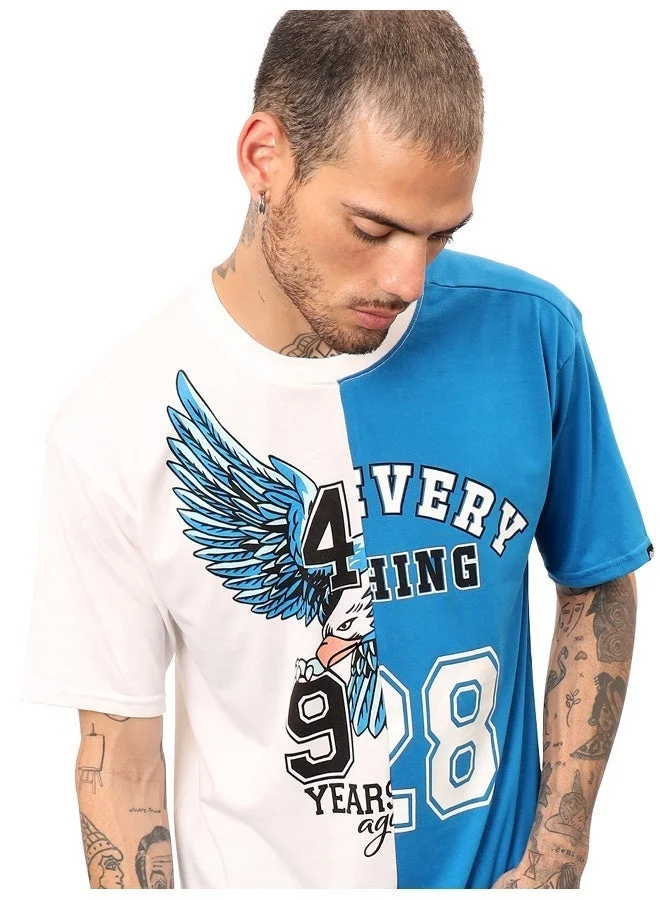 Beyoung White-Blue Color Block Oversized T-shirt for Men