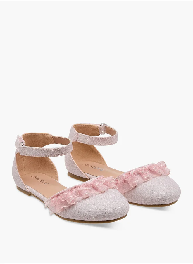 جونيورز Girls Glitter Embellished Ballerina Shoes with Hook and Loop Closure