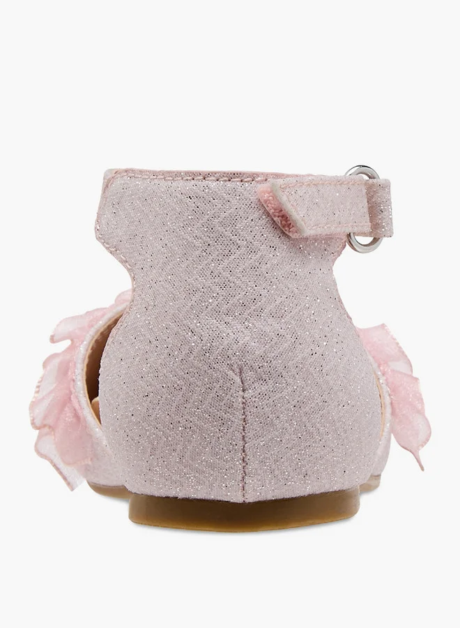 JUNIORS Girls Glitter Embellished Ballerina Shoes with Hook and Loop Closure