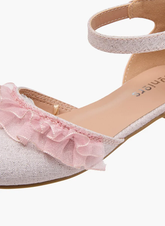 JUNIORS Girls Glitter Embellished Ballerina Shoes with Hook and Loop Closure