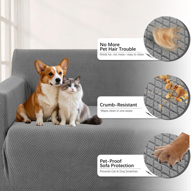 Arfntevss Stretch Sectional Couch Covers L Shaped Corner Sectional Sofa Cover Washable Jacquard Soft Fleece U Shape Sofa Slipcovers Anti Slip Furniture Protector for Dogs Pets (X-Large, Light Gray) - Image 3