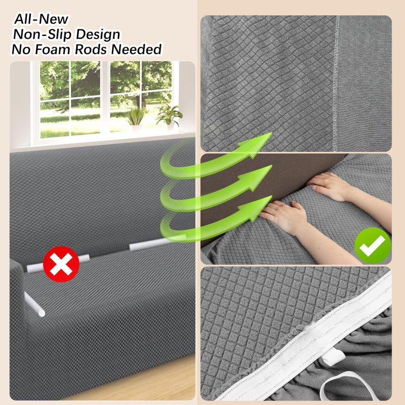 Arfntevss Stretch Sectional Couch Covers L Shaped Corner Sectional Sofa Cover Washable Jacquard Soft Fleece U Shape Sofa Slipcovers Anti Slip Furniture Protector for Dogs Pets (X-Large, Light Gray) - Image 4
