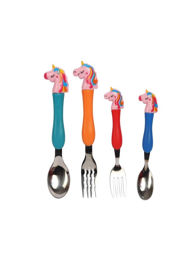 PANCIKAA Unicorn 4 in 1 Combo (1 Stainless Steel Unicorn Tableware Set Cutlery Unicorn Spoon and Fork Set for Kids [ Set of 4 Includes 2 Forks 2 Spoons ], 1 Brush, 2 Keychains - Image 4