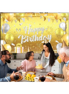Y&D Happy Birthday Banner Decorations Large Gold Silver Glittery Backdrop Sign Photo Booth Background for Women Men Girls Party Supplies  - Image 5
