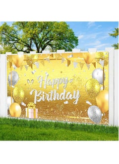 Y&D Happy Birthday Banner Decorations Large Gold Silver Glittery Backdrop Sign Photo Booth Background for Women Men Girls Party Supplies  - Image 4