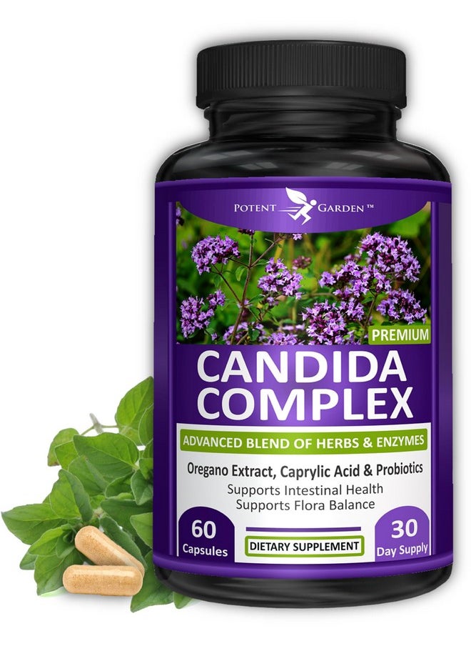 بوتنت جاردن مجمع Potent Garden Candida - مزيج من حمض الأوريجانو وحمض الكابريليك، مجمع توازن نباتات الأمعاء، صحة الأمعاء ودعم المناعة بالأعشاب والبروبيوتيك، مكملات صحة الأمعاء للنساء والرجال، 60 قطعة  - Image 1