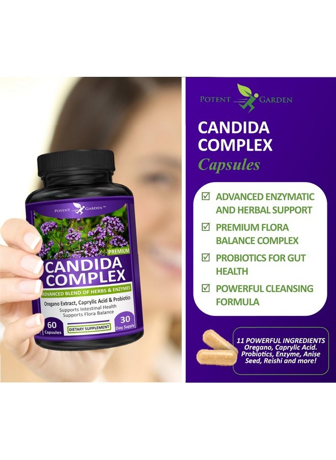 بوتنت جاردن مجمع Potent Garden Candida - مزيج من حمض الأوريجانو وحمض الكابريليك، مجمع توازن نباتات الأمعاء، صحة الأمعاء ودعم المناعة بالأعشاب والبروبيوتيك، مكملات صحة الأمعاء للنساء والرجال، 60 قطعة  - Image 4