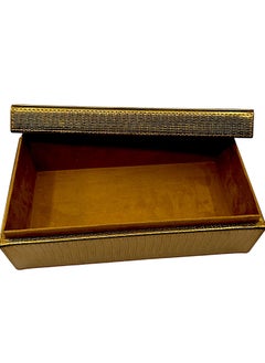 Falcon High Quality Wooden Hand Stitched Gold Colour Trimmed Design Rectangular Tissue Box 27X10X14cm  - Image 3