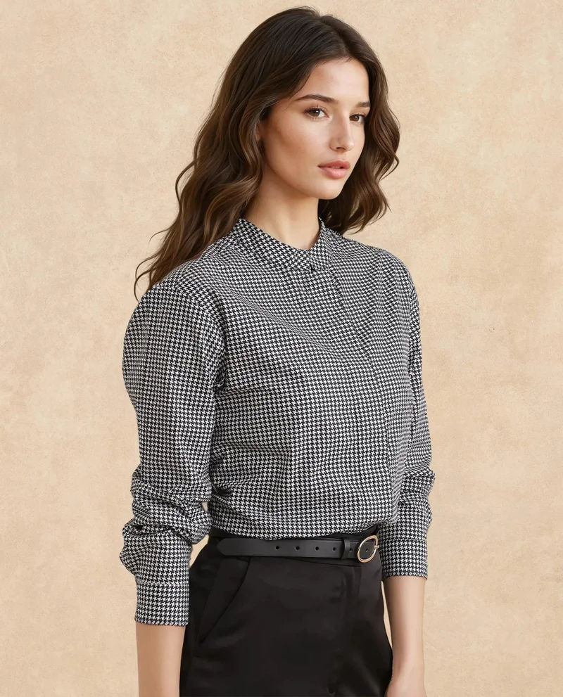 Rareism Women's High Neck Button Closure Top