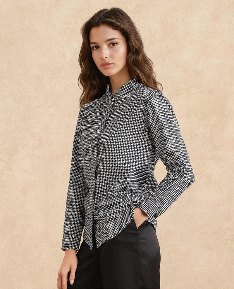 Rareism Women's High Neck Button Closure Top