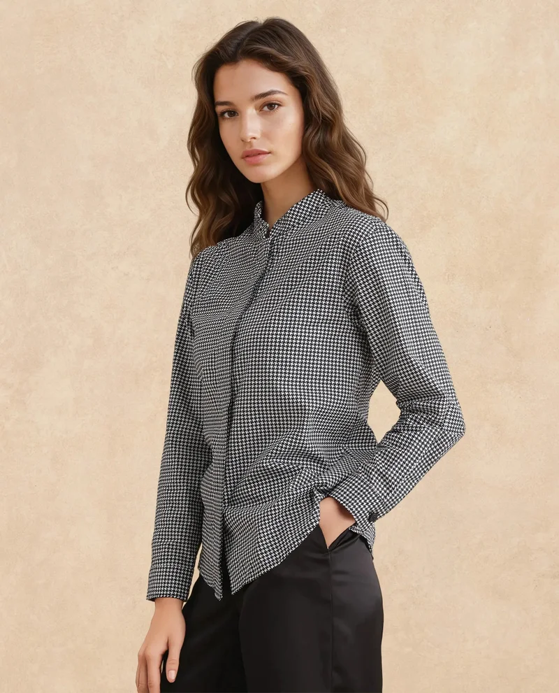 Rareism Women's High Neck Button Closure Top