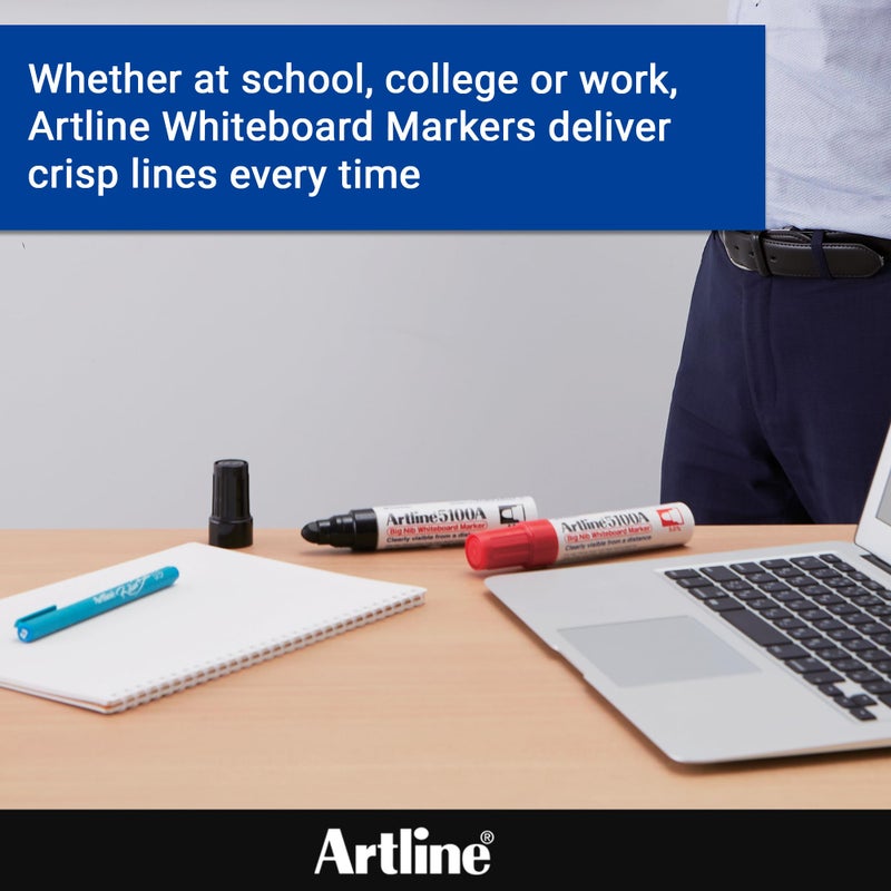 Artline 5100A Big Nib Magnum Whiteboard Dry Erase Markers, Extra Thick 5.0mm Bullet Tip, Readable from a Great Distance, Low Odor Colored Markers for School, Black, Red, Blue, Green, 4-Pack - Image 5