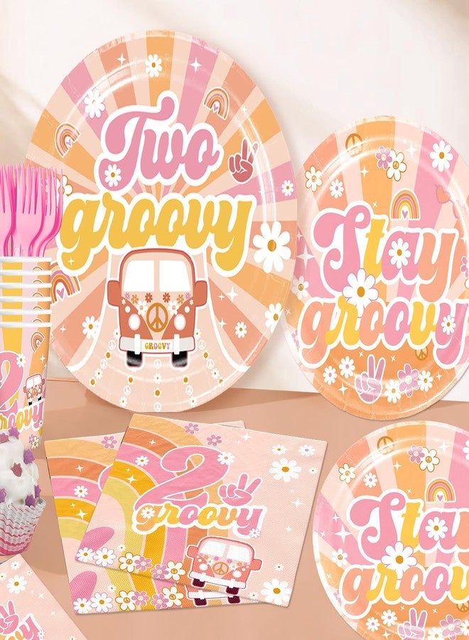 Cocomigo 237pcs Two Groovy Birthday Decorations, One-stop Balloon Arch Tableware Set Includes 40 Thickened Plates 1 Backdrop 2 Tablecloths and 107 Balloons for 2nd Birthday - Image 2