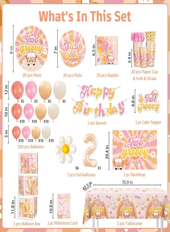 Cocomigo 237pcs Two Groovy Birthday Decorations, One-stop Balloon Arch Tableware Set Includes 40 Thickened Plates 1 Backdrop 2 Tablecloths and 107 Balloons for 2nd Birthday - Image 3